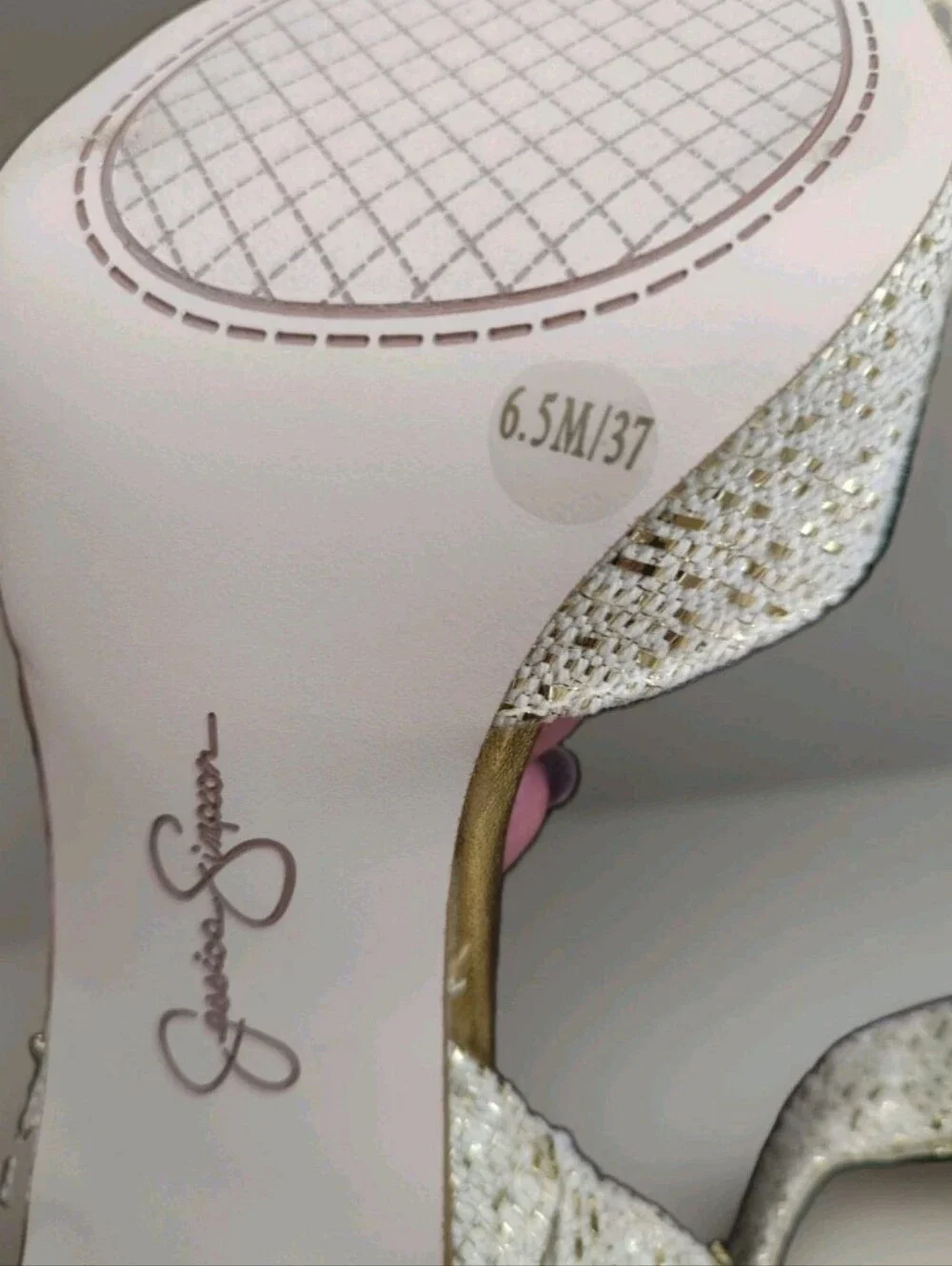 Jessica Simpson Nekira 3 Slingback Heel Pumps Soft Gold Glitter 6.5M NWOT Or Box